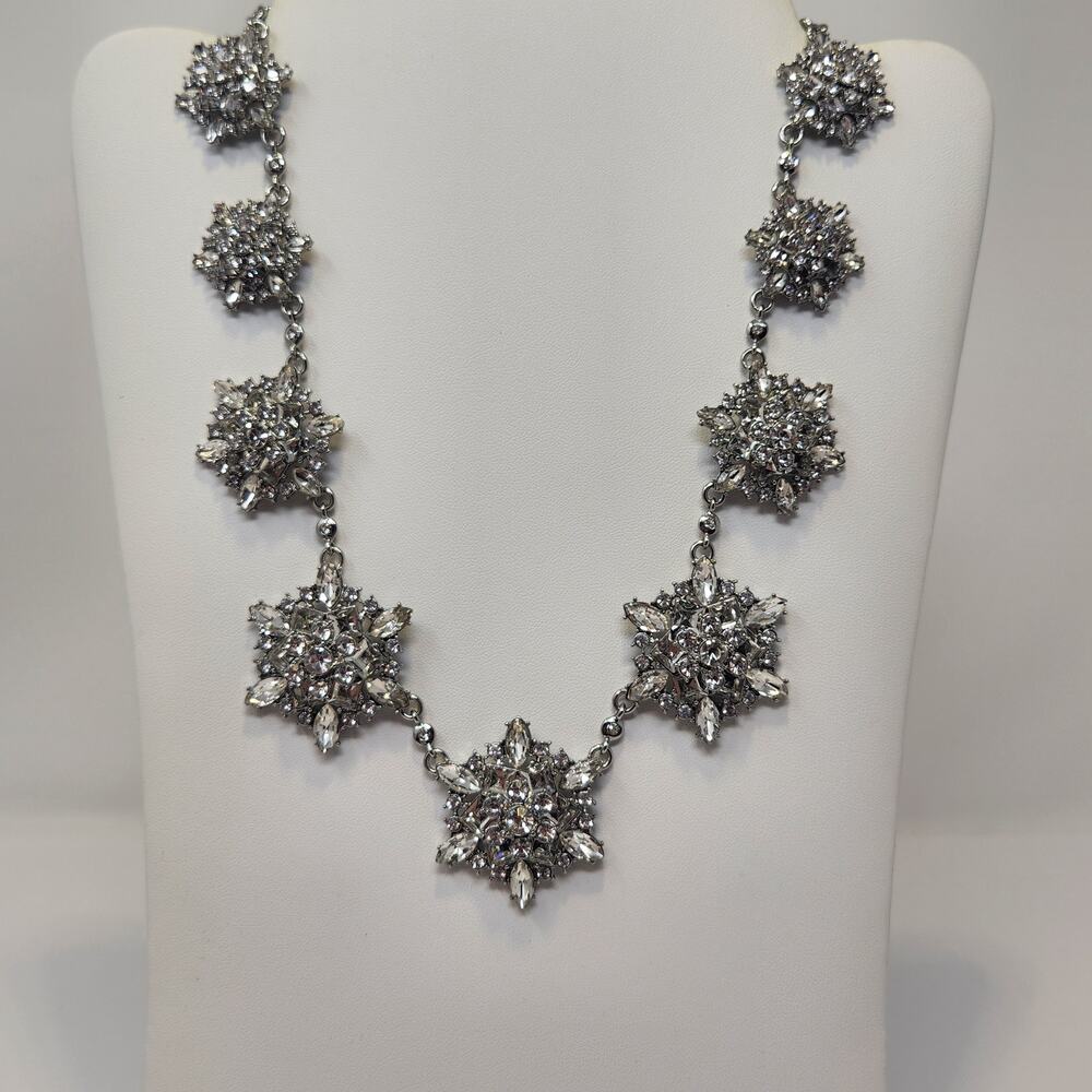 Talbots Clear Crystal Starburst Cluster Necklace Statement Snowflake Holiday
